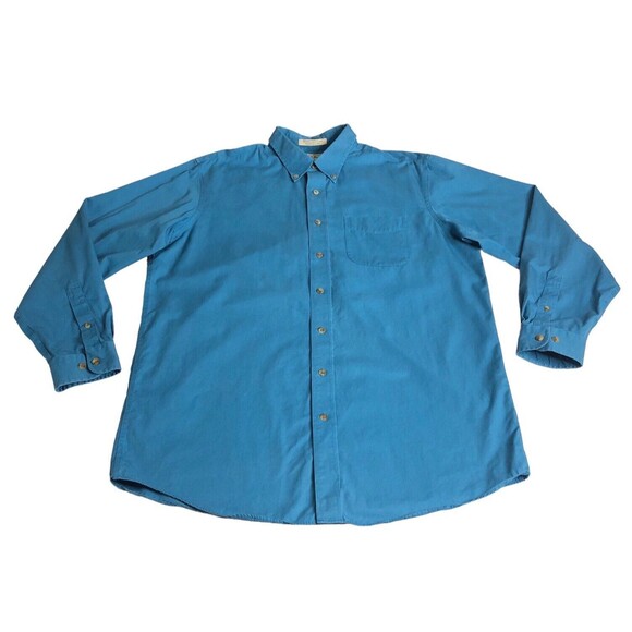 LL Bean Shirt Mens Large Tall Blue Wrinkle Resistant Long Sleeve Button Cotton - Picture 1 of 13
